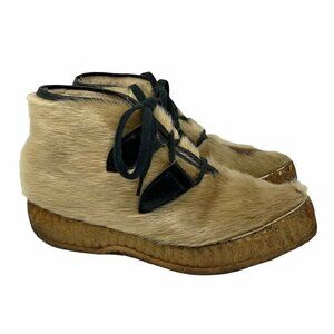 Petite Little Eskimo Womens Booties Beige Fur Hair Lace Up Shearling Vintage 7